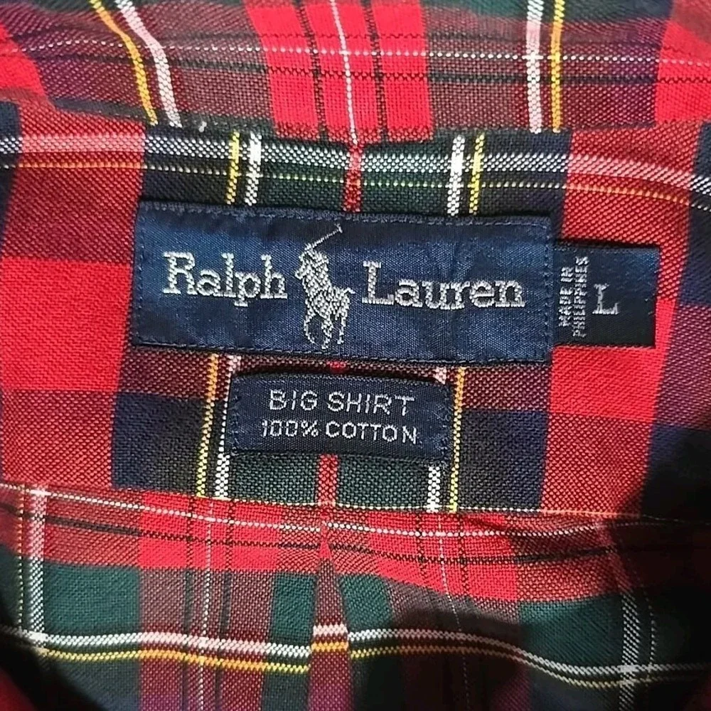 VTG Ralph Lauren Men's Oversized Oxford Big Shirt Pocket Pony RGB Tartan Plaid L